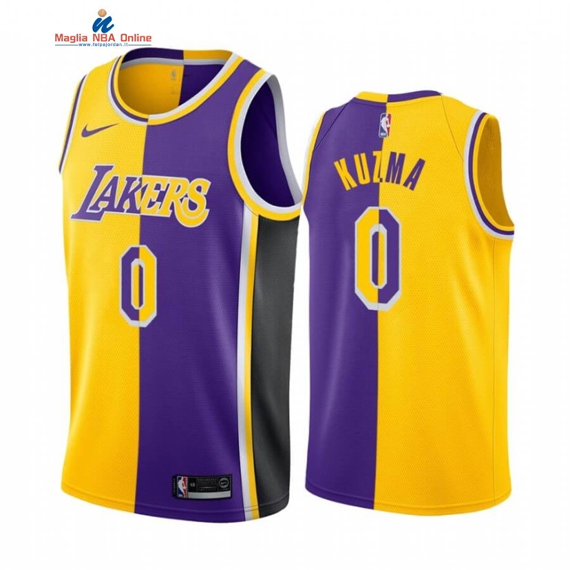 Maglia NBA Nike Los Angeles Lakers #0 Kyle Kuzma Giallo Porpora Split 2019-20 Acquista