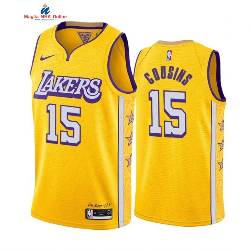 Maglia NBA Nike Los Angeles Lakers #15 DeMarcus Cousins Nike Giallo Città 2019-20 Acquista