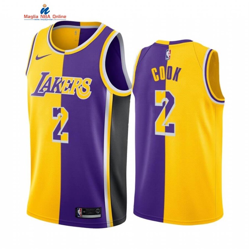 Maglia NBA Nike Los Angeles Lakers #2 Quinn Cook Giallo Porpora Split 2019-20 Acquista