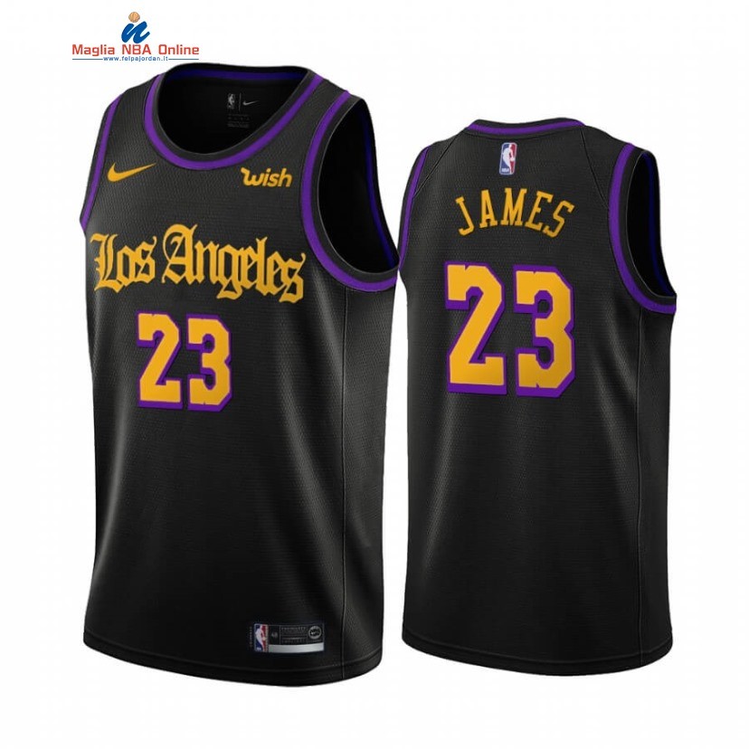 Maglia NBA Nike Los Angeles Lakers #23 LeBron James Nero Città Creativa 2019-20 Acquista