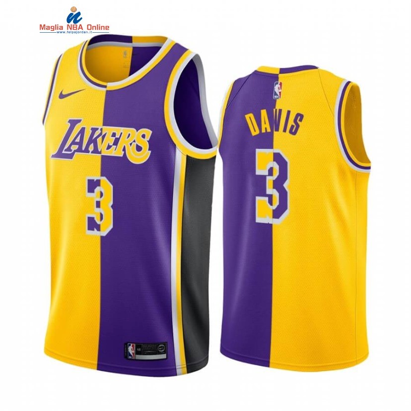 Maglia NBA Nike Los Angeles Lakers #3 Anthony Davis Giallo Porpora Split 2019-20 Acquista