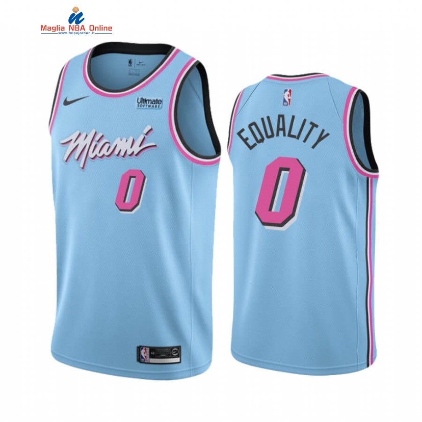 Maglia NBA Nike Miami Heat #0 Meyers Leonard Equality Blu Città 2019-20 Acquista