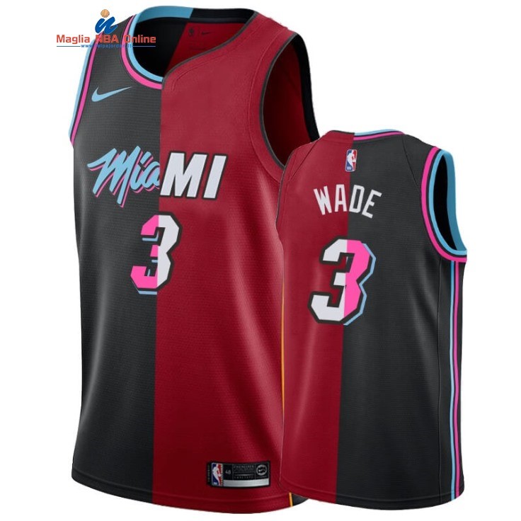Maglia NBA Nike Miami Heat #3 Dwyane Wade Rosso Nero Split 2019-20 Acquista