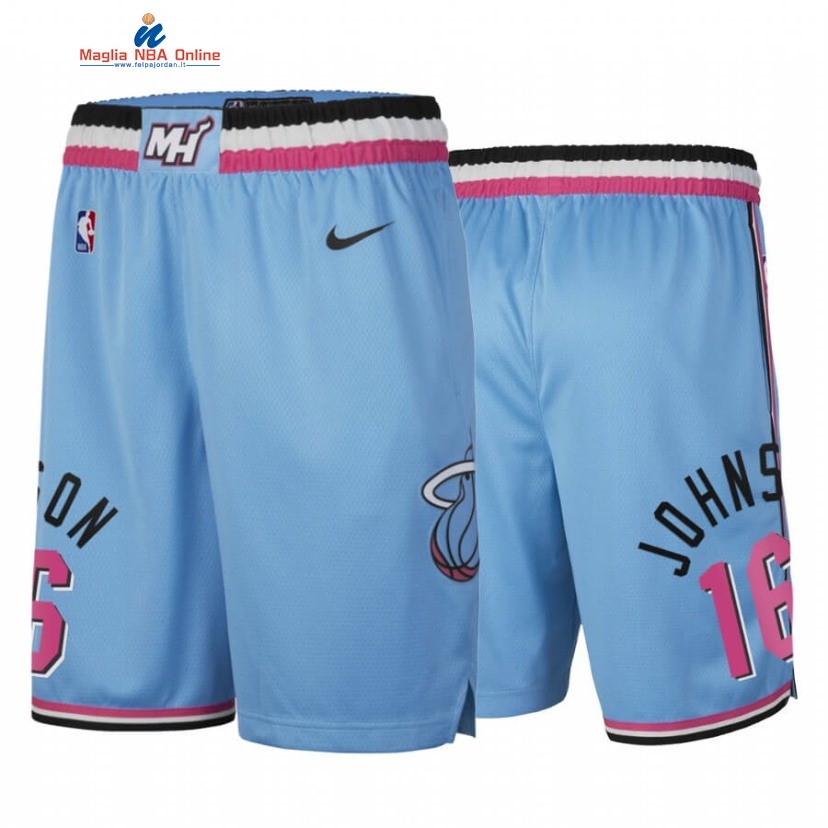 Pantaloni Basket Miami Heat #16 James Johnson Nike Blu Città Acquista