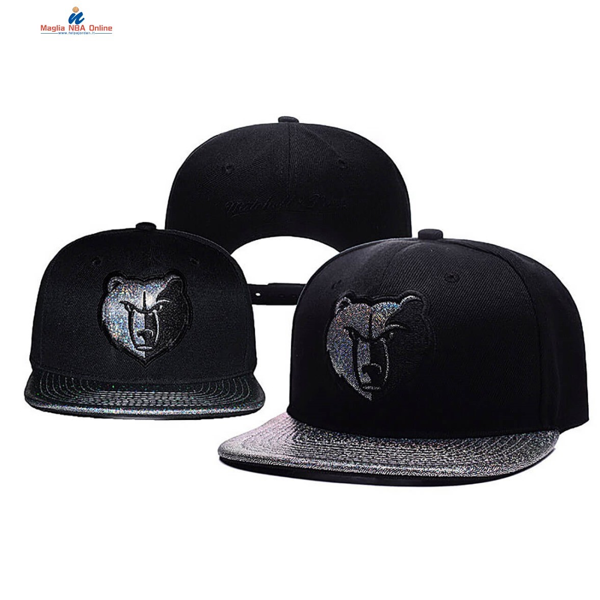 Cappelli 2020 Memphis Grizzlies Mitchell & Ness Chrome Chenille Nero Grigio Acquista