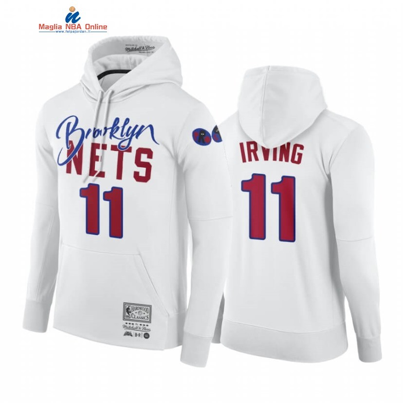 Felpe Con Cappuccio Brooklyn Nets #11 Kyrie Irving Bianco Hardwood Classics Acquista