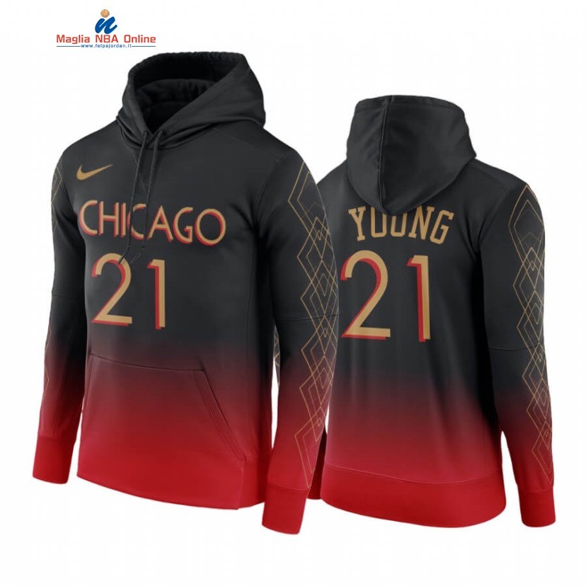 Felpe Con Cappuccio Chicago Bulls #21 Thaddeus Young Nero Rosso Città 2020-21 Acquista