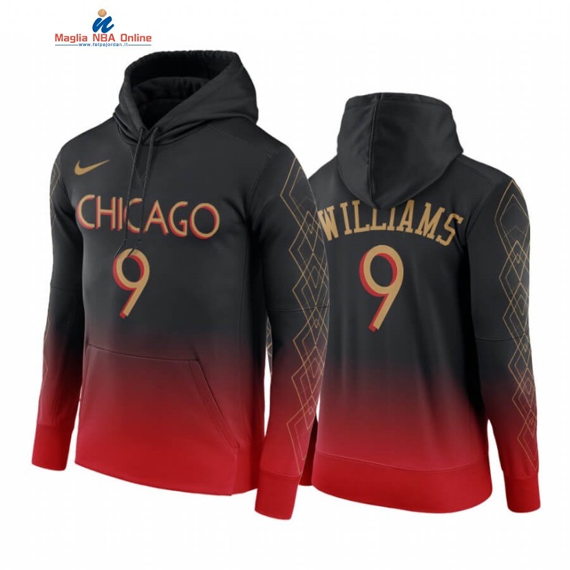 Felpe Con Cappuccio Chicago Bulls #9 Patrick Williams Nero Rosso Città 2020-21 Acquista