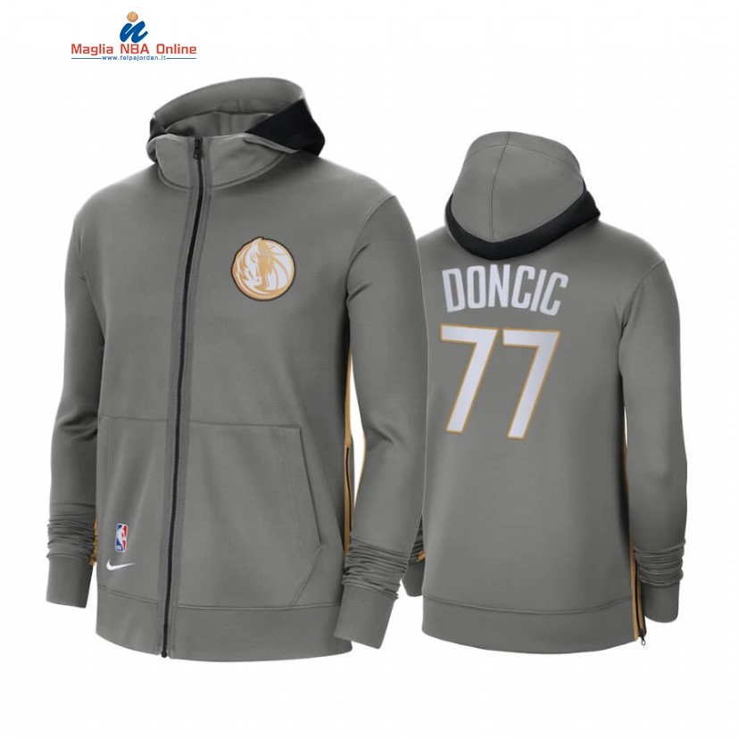 Felpe Con Cappuccio Dallas Mavericks #77 Luka Doncic Grigio Città 2020-21 Acquista