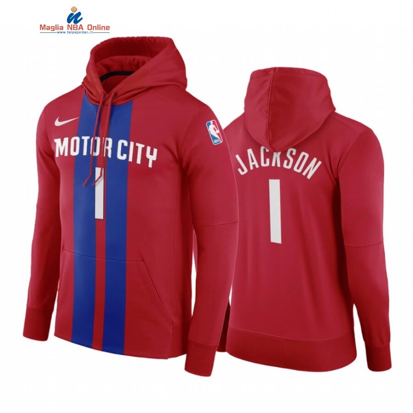 Felpe Con Cappuccio Detroit Pistons #1 Reggie Jackson Rosso Blu Città 2019-20 Acquista