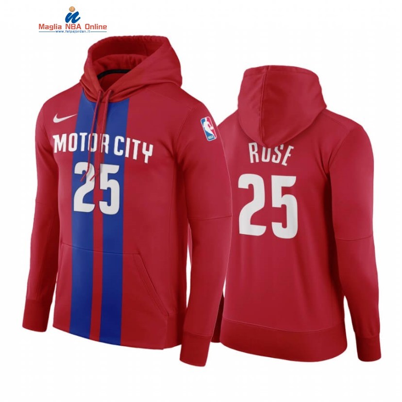 Felpe Con Cappuccio Detroit Pistons #25 Derrick Rose Rosso Blu Città 2019-20 Acquista