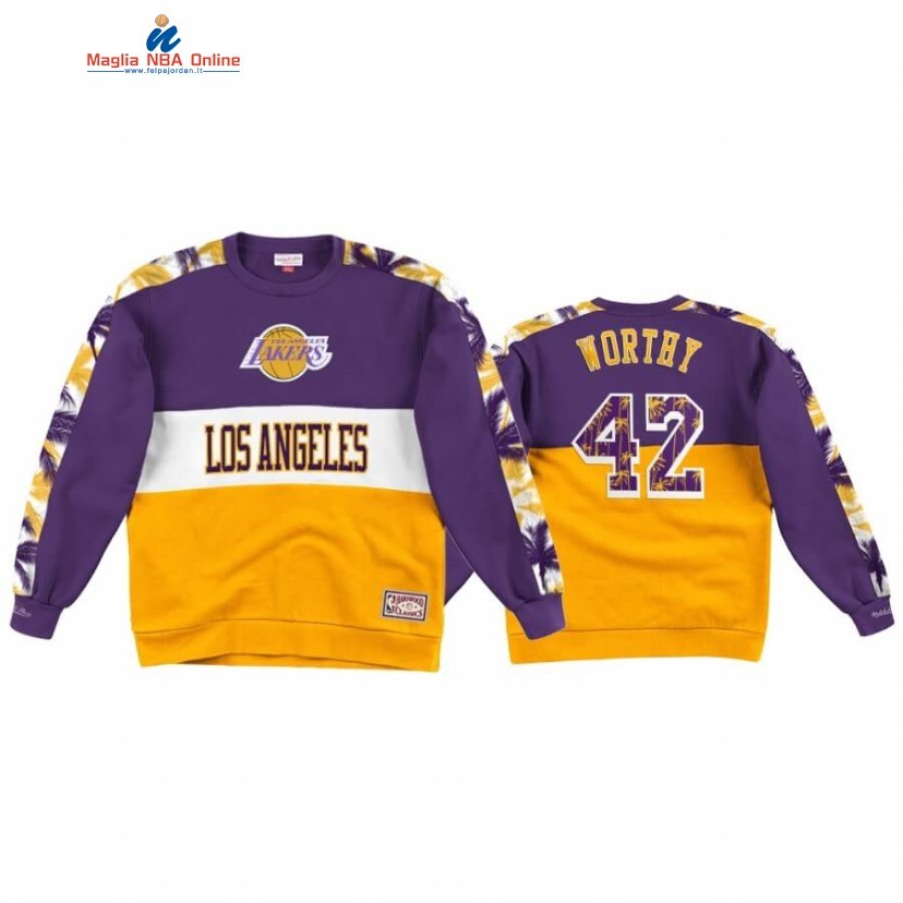 Felpe Con Cappuccio Los Angeles Lakers #42 James Worthy Oro Porpora Acquista