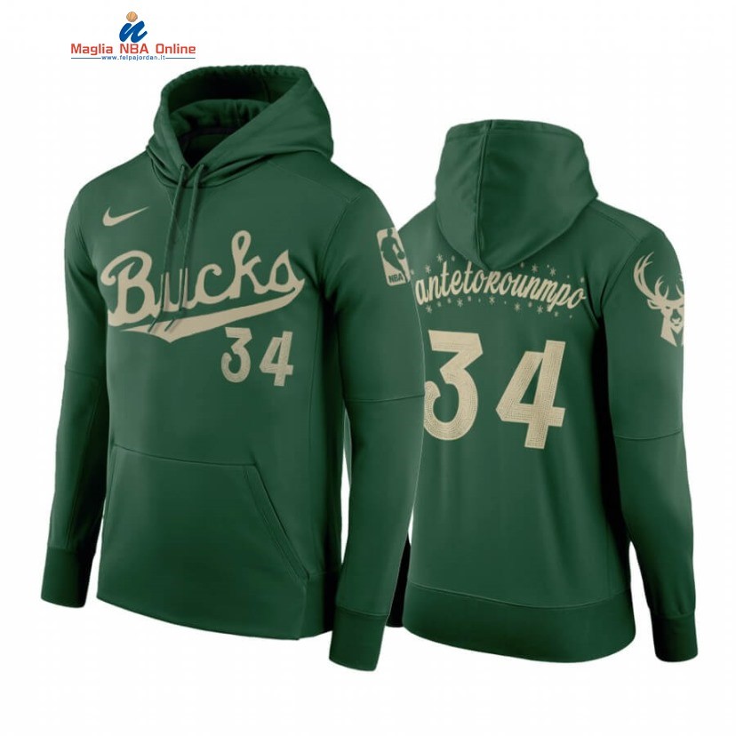 Felpe Con Cappuccio Milwaukee Bucks #34 Giannis Antetokounmpo Christmas Day Verde 2020 Acquista