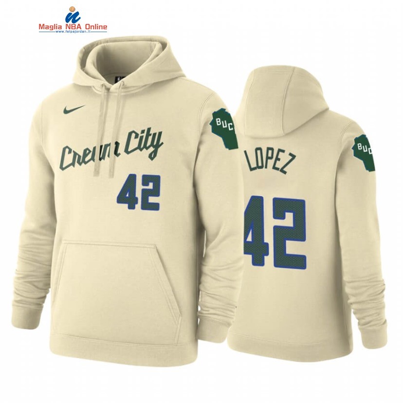 Felpe Con Cappuccio Milwaukee Bucks #42 Robin Lopez Crema Città 2019-20 Acquista