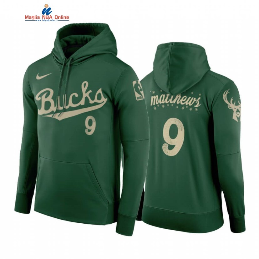 Felpe Con Cappuccio Milwaukee Bucks #9 Wesley Matthews Christmas Day Verde 2020 Acquista