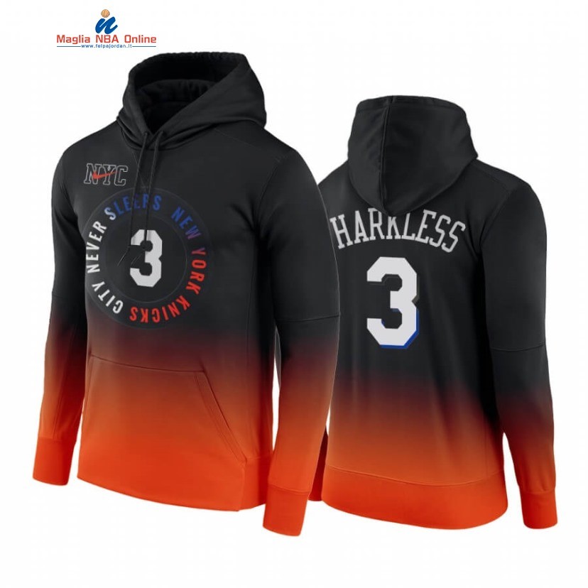 Felpe Con Cappuccio New York Knicks #3 Maurice Harkless Nero Arancia Città 2020-21 Acquista