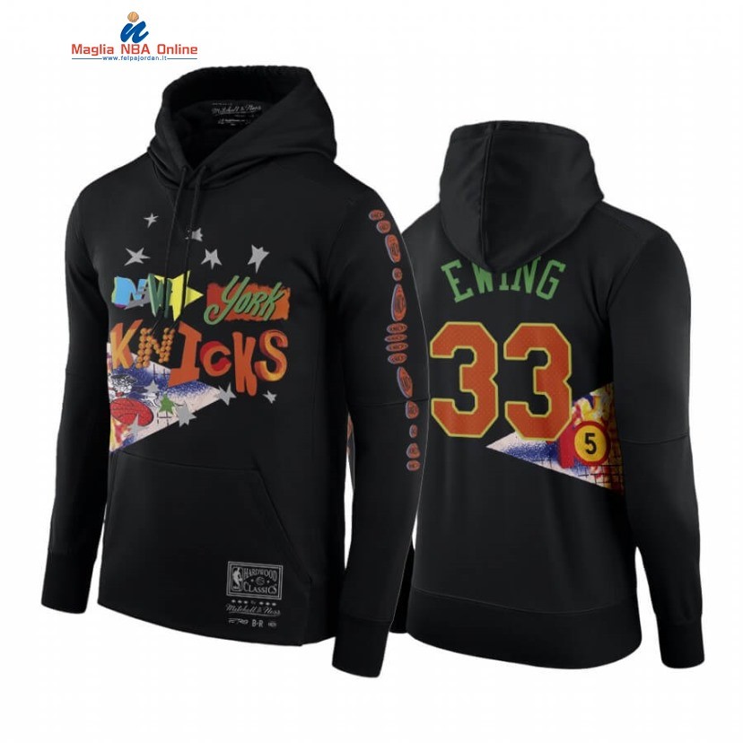 Felpe Con Cappuccio New York Knicks #33 Patrick Ewing Nero Hardwood Classics Acquista