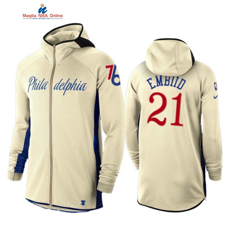 Felpe Con Cappuccio Philadelphia 76ers #21 Joel Embiid Bianco Earned Edition 2019-20 Acquista