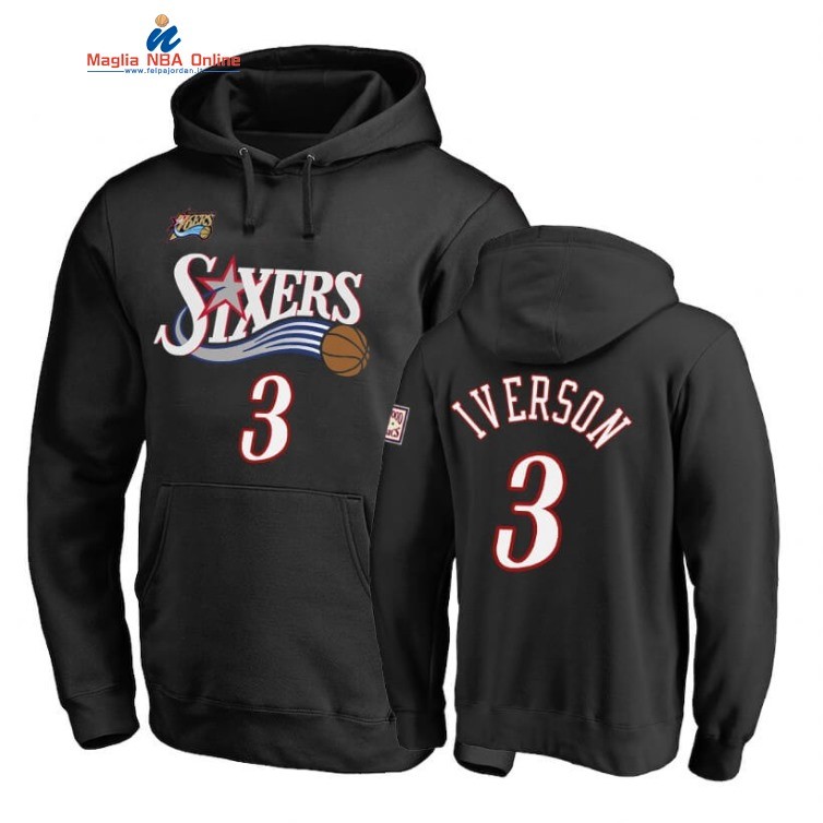 Felpe Con Cappuccio Philadelphia 76ers #3 Allen Iverson Nero Hardwood Classics Acquista