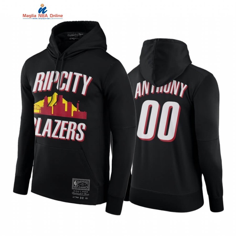 Felpe Con Cappuccio Portland Trail Blazers #0 Carmelo Anthony Nero Hardwood Classics Acquista