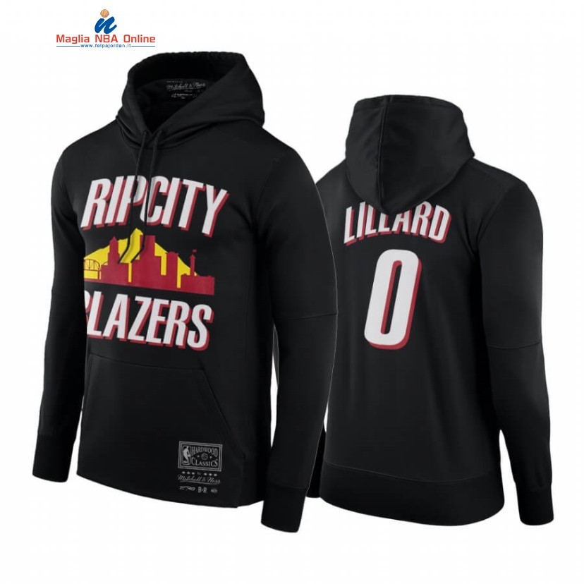 Felpe Con Cappuccio Portland Trail Blazers #0 Damian Lillard Nero Hardwood Classics Acquista