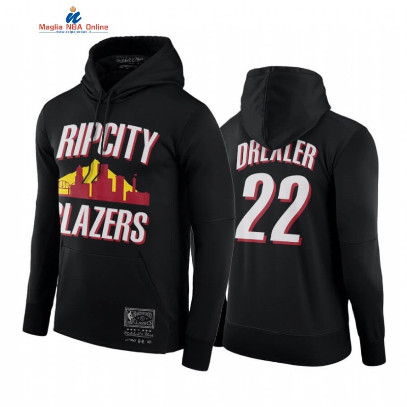 Felpe Con Cappuccio Portland Trail Blazers #22 Clyde Drexler Nero Hardwood Classics Acquista