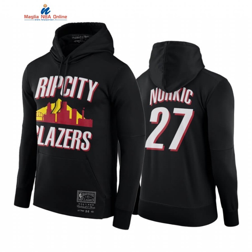 Felpe Con Cappuccio Portland Trail Blazers #27 Jusuf Nurkic Nero Hardwood Classics Acquista