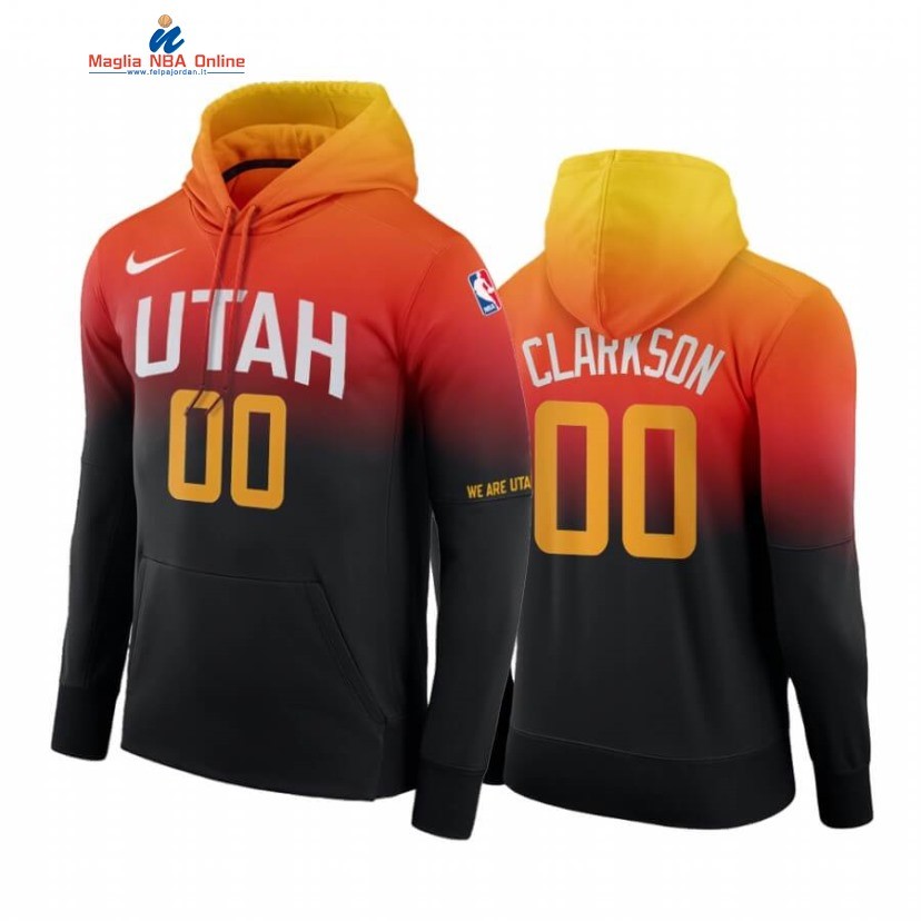 Felpe Con Cappuccio Utah Jazz #0 Jordan Clarkson Nero Arancia Città 2020-21 Acquista