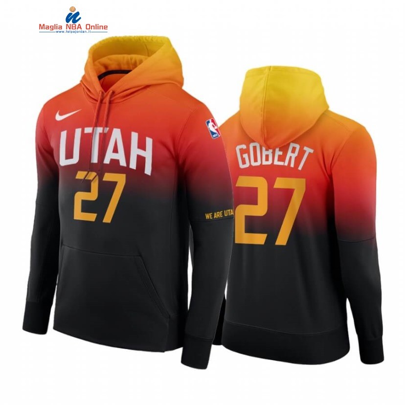 Felpe Con Cappuccio Utah Jazz #27 Rudy Gobert Nero Arancia Città 2020-21 Acquista
