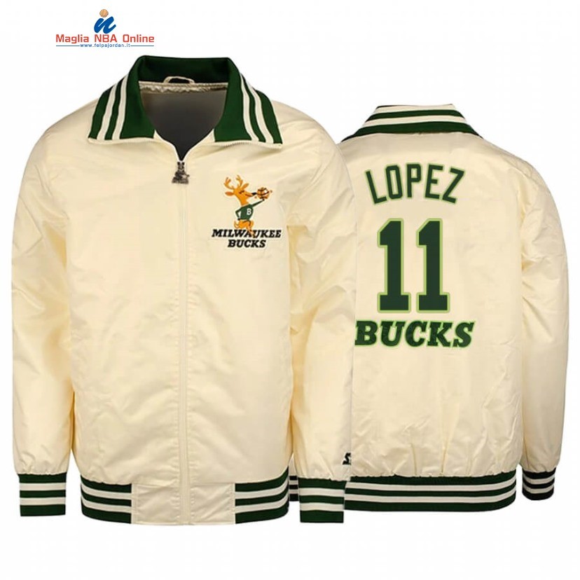 Giacca NBA Milwaukee Bucks #11 Brook Lopez Crema Hardwood Classics 2020 Acquista