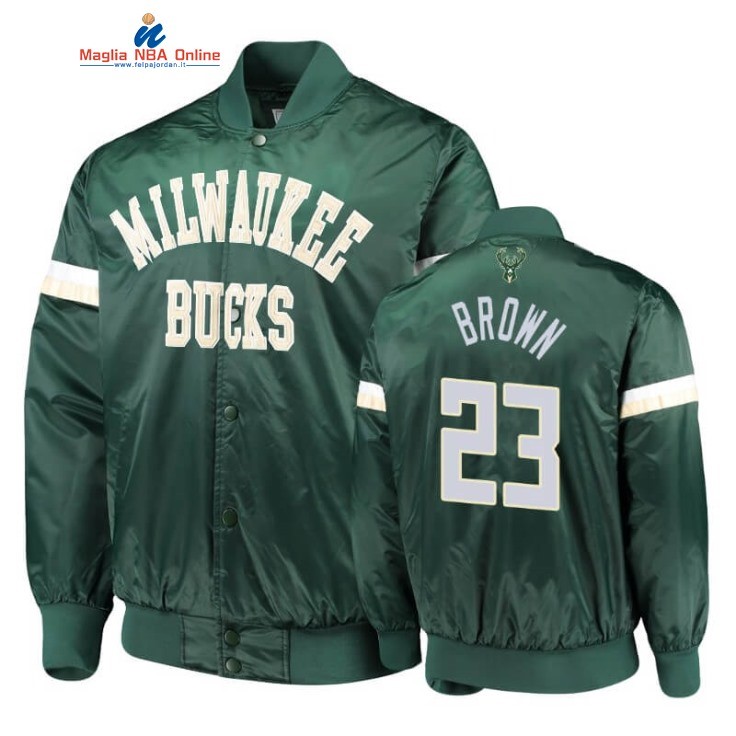 Giacca NBA Milwaukee Bucks #23 Sterling Brown Verde Crema 2020 Acquista