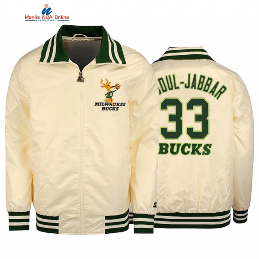 Giacca NBA Milwaukee Bucks #33 Kareem Abdul Jabbar Crema Hardwood Classics 2020 Acquista