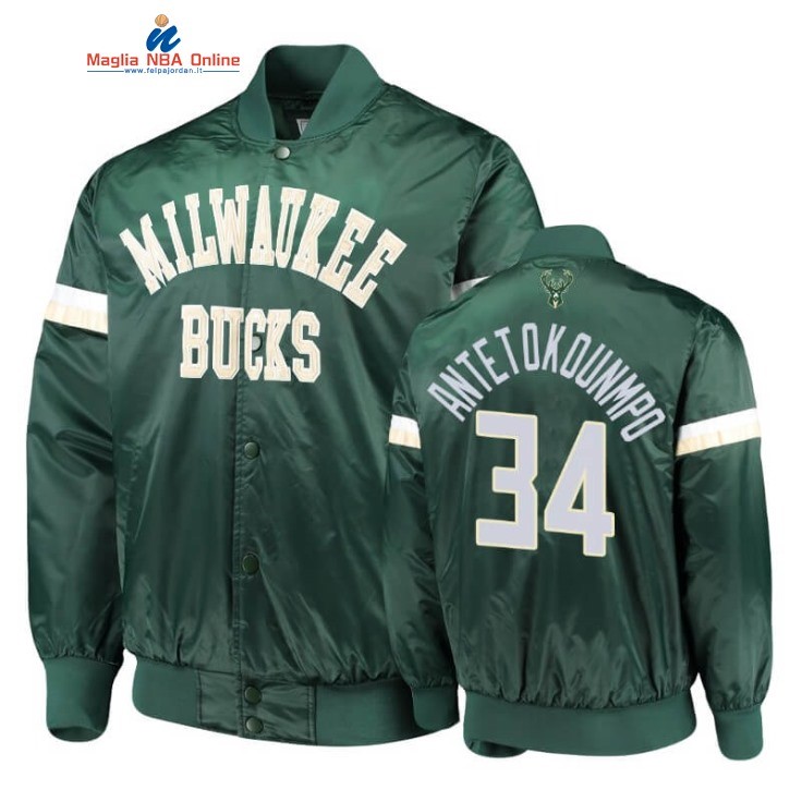 Giacca NBA Milwaukee Bucks #34 Giannis Antetokounmpo Verde Crema 2020 Acquista