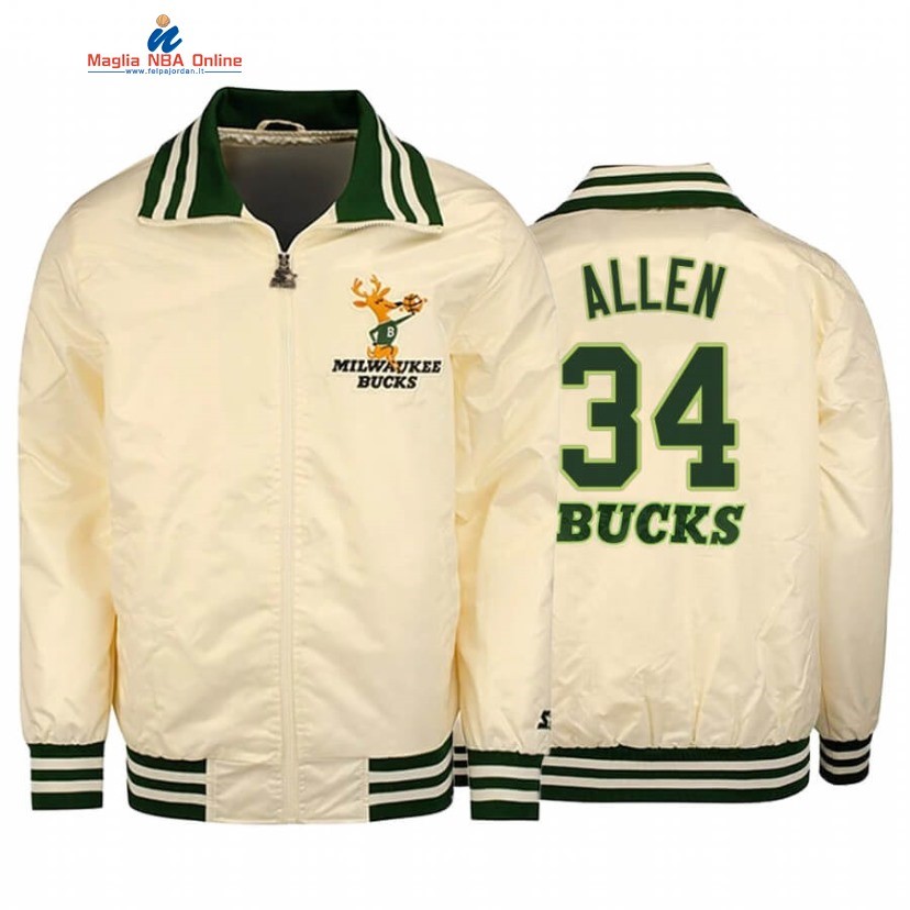 Giacca NBA Milwaukee Bucks #34 Ray Allen Crema Hardwood Classics 2020 Acquista