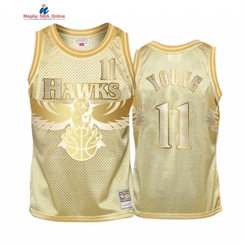 Maglia NBA Atlanta Hawks #11 Trae Young Oro Hardwood Classics Acquista