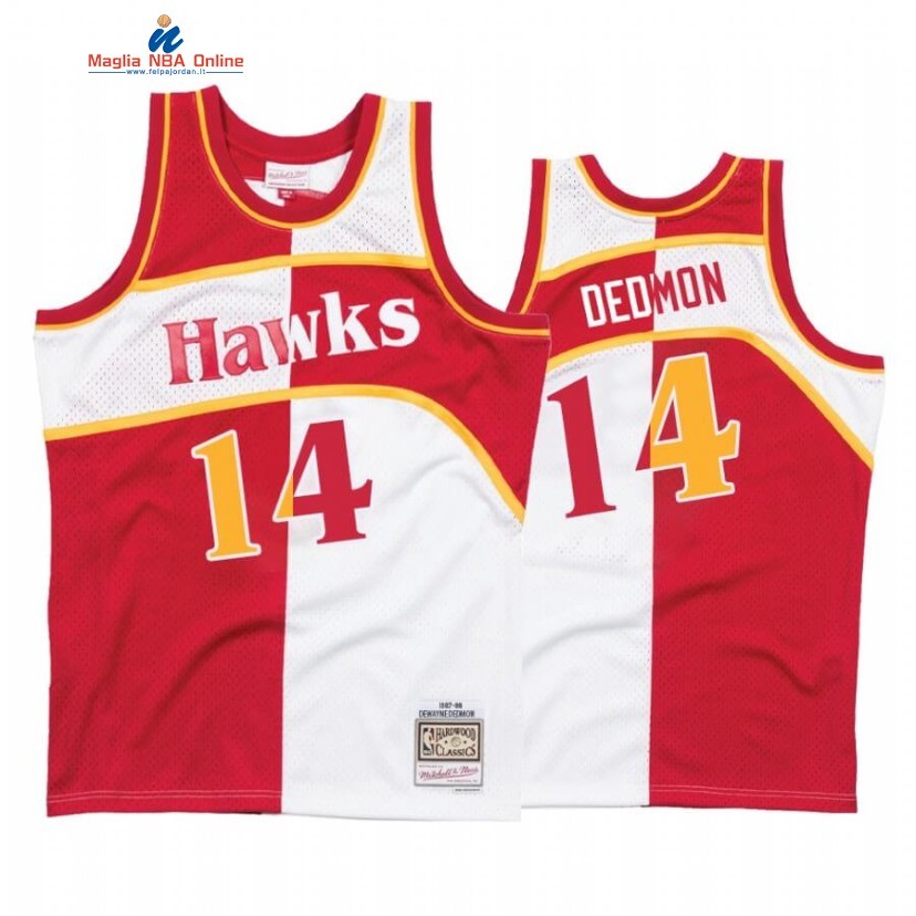 Maglia NBA Atlanta Hawks #14 Dewayne Dedmon Bianco Rosso Split Hardwood Classics Acquista