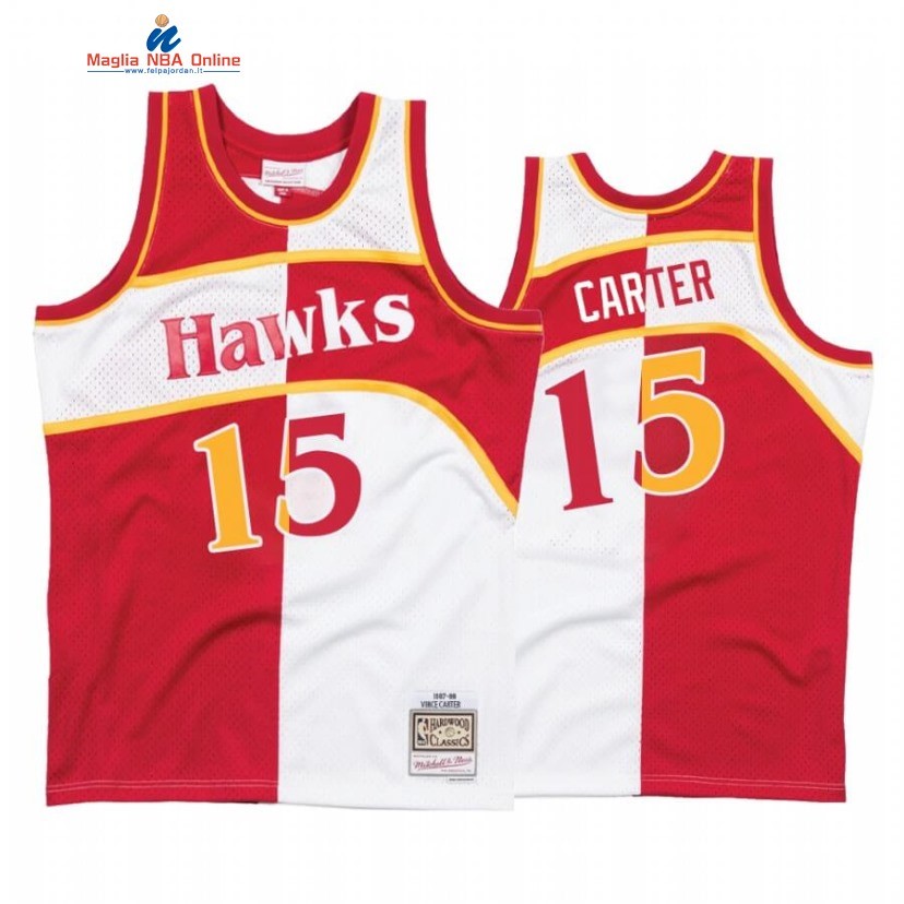 Maglia NBA Atlanta Hawks #15 Vince Carter Bianco Rosso Split Hardwood Classics Acquista