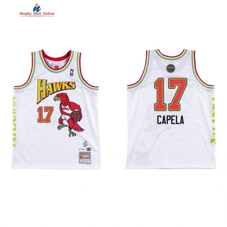 Maglia NBA Atlanta Hawks #17 Clint Capela BR Remix Bianco Hardwood Classics Acquista