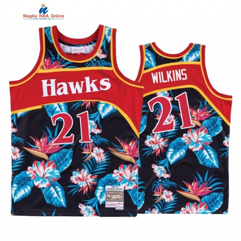 Maglia NBA Atlanta Hawks #21 Dominique Wilkins Nero Floreale Hardwood Classics Acquista