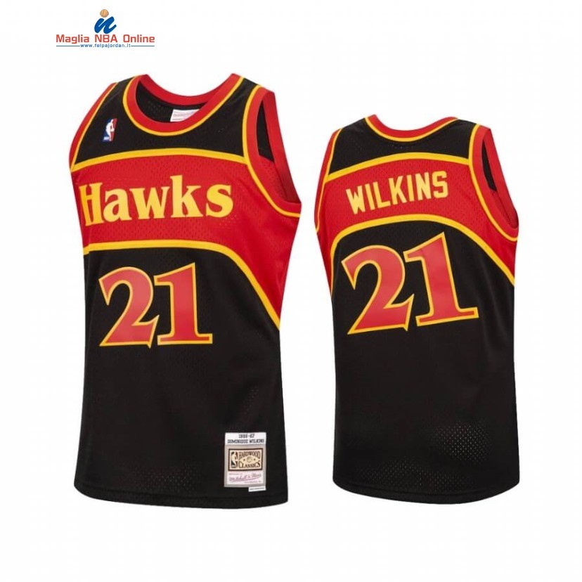 Maglia NBA Atlanta Hawks #21 Dominique Wilkins Nero Hardwood Classics Acquista