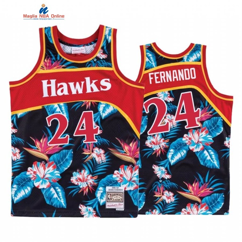 Maglia NBA Atlanta Hawks #24 Bruno Fernando Nero Floreale Hardwood Classics Acquista