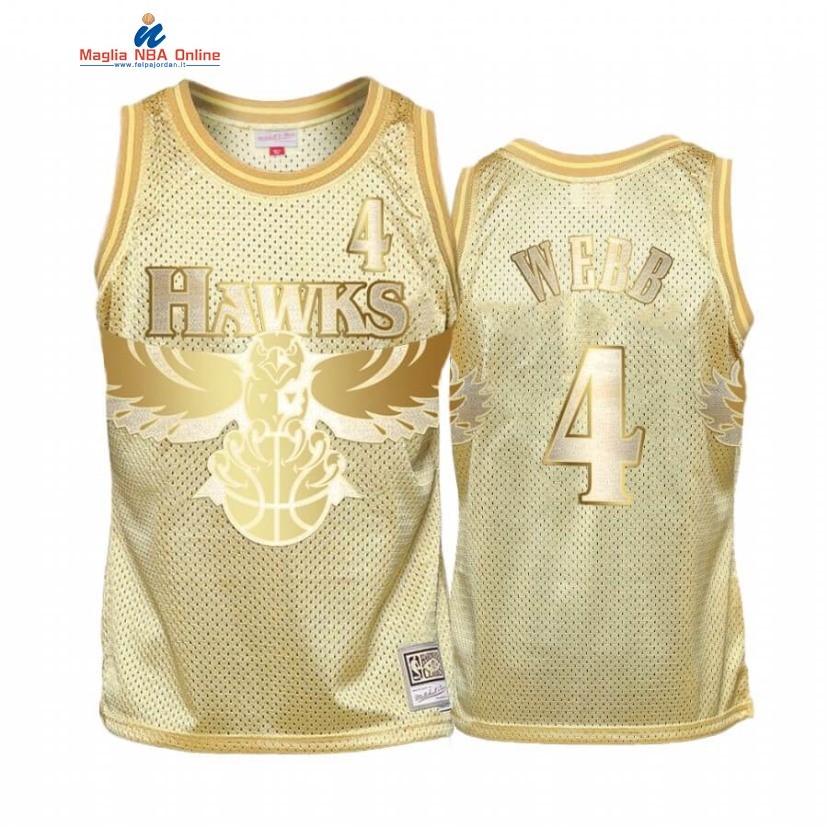 Maglia NBA Atlanta Hawks #4 Spud Webb Oro Hardwood Classics Acquista