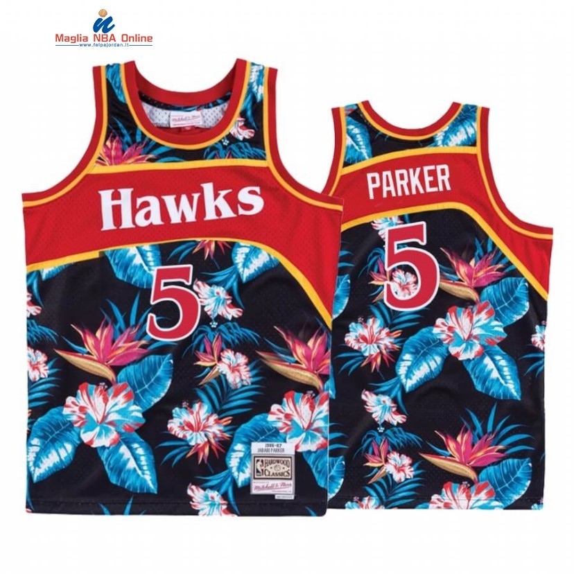 Maglia NBA Atlanta Hawks #5 Jabari Parker Nero Floreale Hardwood Classics Acquista