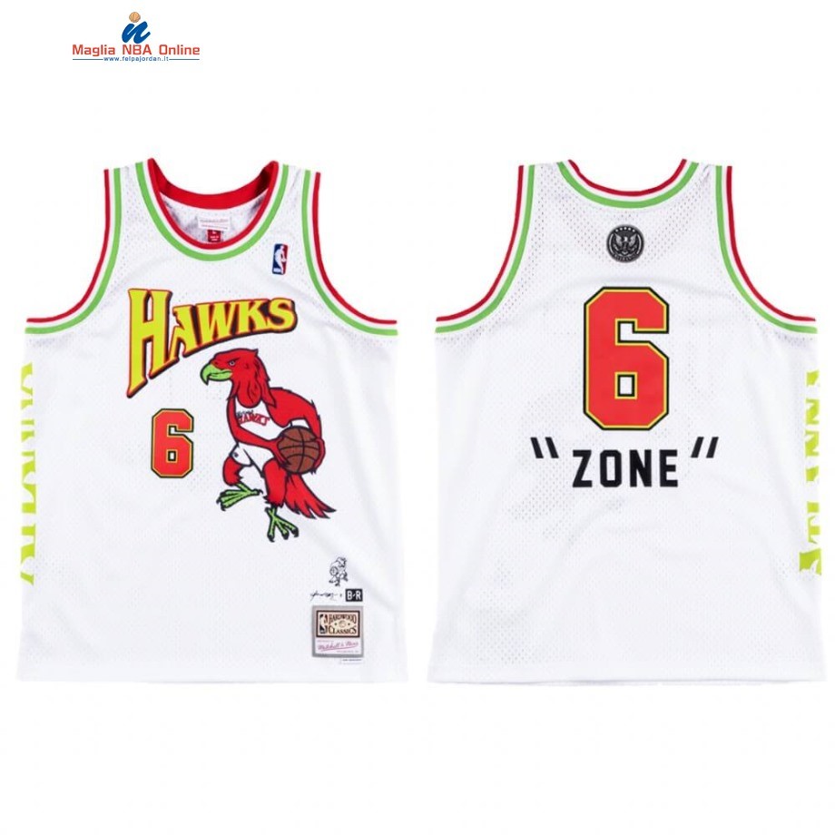 Maglia NBA Atlanta Hawks #6 Zone X Future Bianco Hardwood Classics Acquista