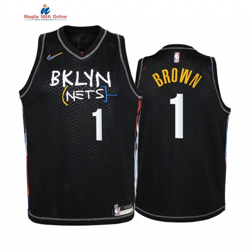 Maglia NBA Bambino Brooklyn Nets #1 Bruce Brown Nero Città 2020-21 Acquista