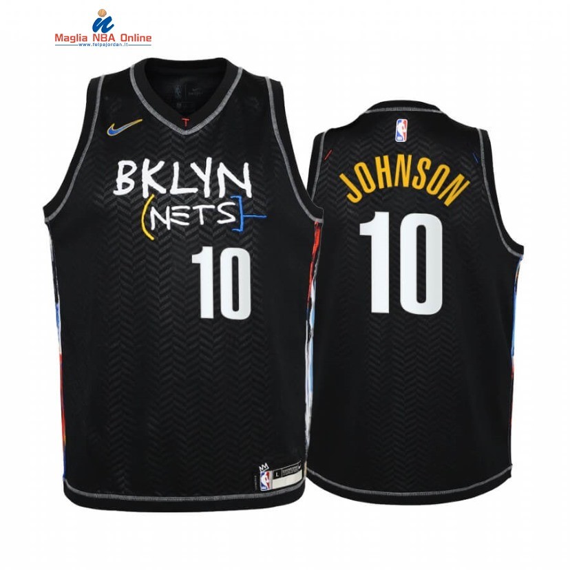 Maglia NBA Bambino Brooklyn Nets #10 Tyler Johnson Nero Città 2020-21 Acquista