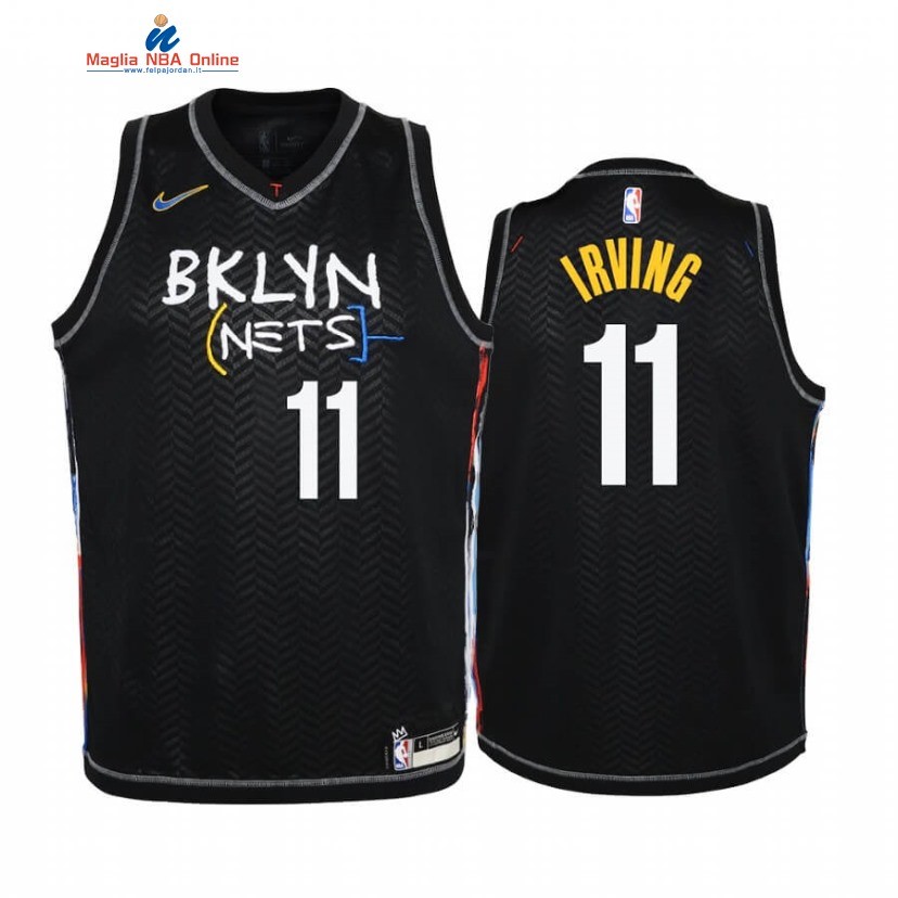 Maglia NBA Bambino Brooklyn Nets #11 Kyrie Irving Nero Città 2020-21 Acquista
