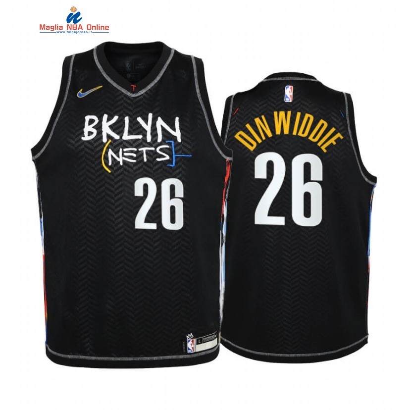 Maglia NBA Bambino Brooklyn Nets #26 Spencer Dinwiddie Nero Città 2020-21 Acquista