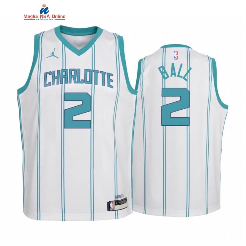 Maglia NBA Bambino Charlotte Hornets #2 LaMelo Ball Bianco Association 2020-21 Acquista