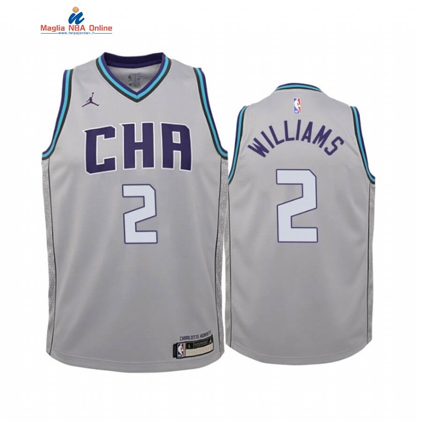 Maglia NBA Bambino Charlotte Hornets #2 Marvin Williams Grigio Città 2019-20 Acquista